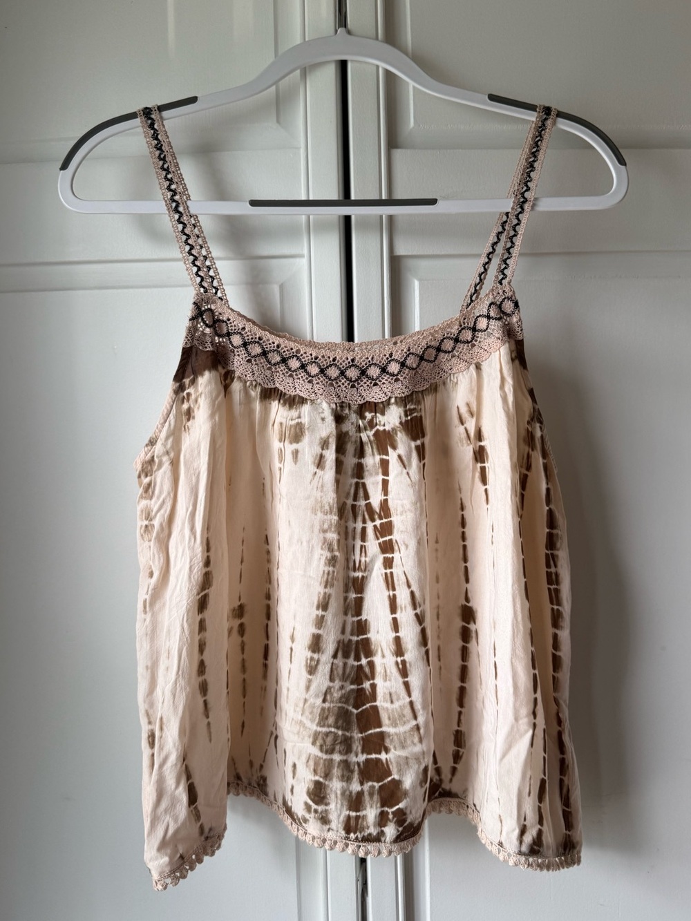 American Eagle Outfitters Beige & Brown Tie-Dye Crochet-Trim Cami